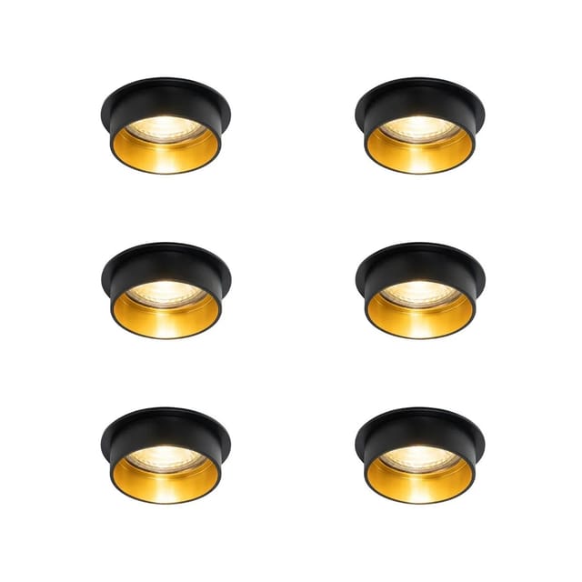 Set mit 6 modernen Einbauspots schwarz mit goldener Innenseite - Insta
