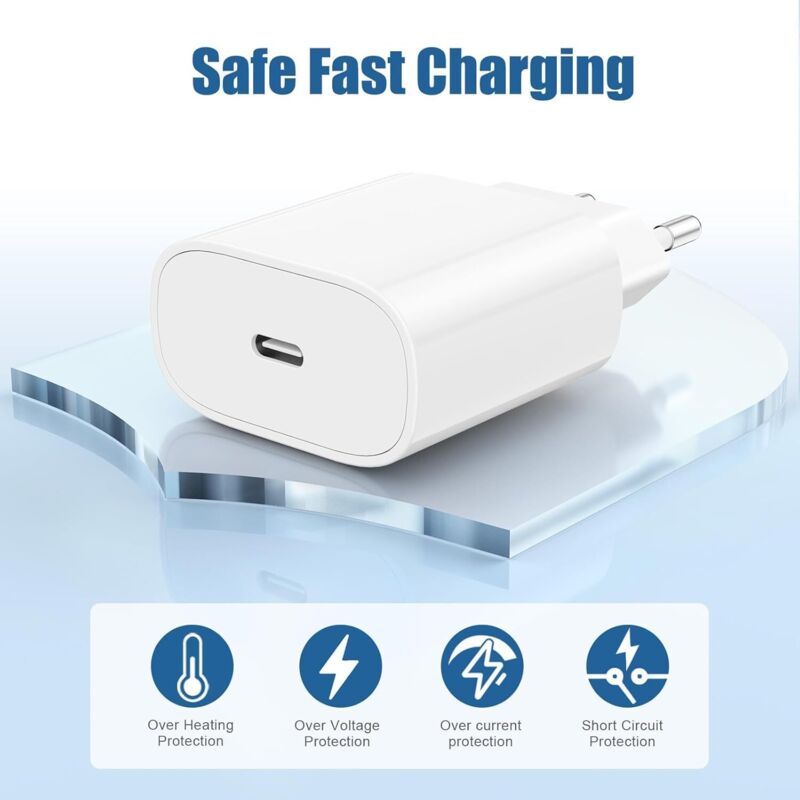 Ladegerät Für Iphone 15, 16 Und 17, 20-w-usb-c-schnellladegerät Mit 2 M Langem Usb-c-kabel Für Iphone 17/17 Pro/16/16 Pro Max/15 Pro/15 Plus, Ipad Pro 12,9/11 Zoll, Air 5 Und 4, Samsung Galaxy, Netzte