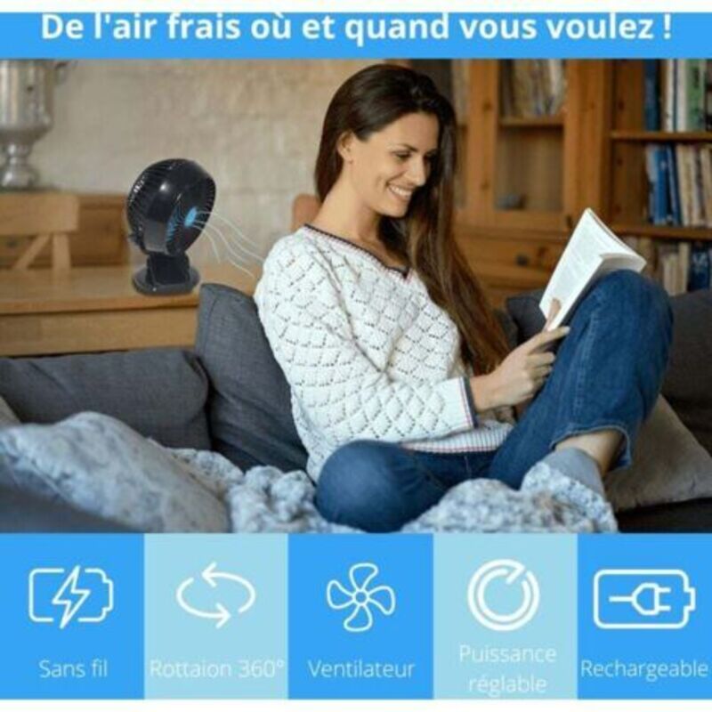 Schneller Ventilator – Kabelloser Ventilator Mit 360° Drehbarem Kopf, Einstellbarer Leistung Und Inklusive Usb-ladegerät
