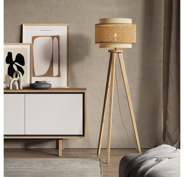 Stehlampe Morten, Rattan/Creme, 45 x 142 cm, Vicco