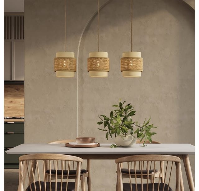 3er Pendelleuchte Morten, Rattan/Creme, 70 x 120 cm, Vicco