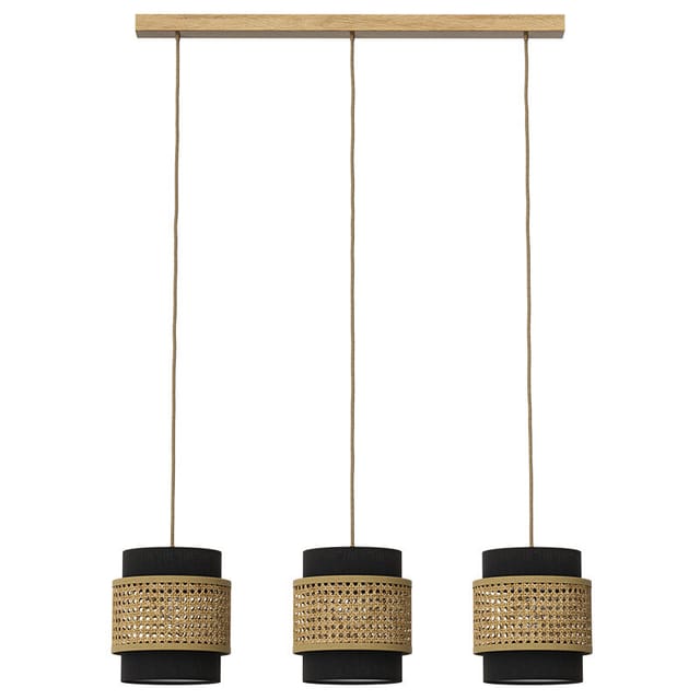 Vicco - 3er Pendelleuchte Morten, Rattan/Schwarz, 70 x 120 cm
