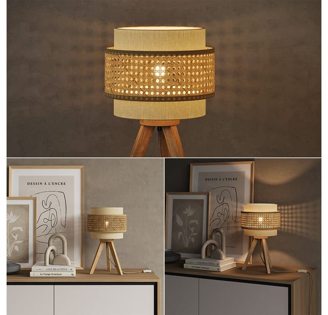 Tischlampe Morten, Rattan/Creme, 26 x 45 cm mit Standfuß Vicco