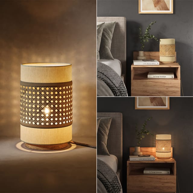 Tischlampe Morten, Rattan/Creme, 17.5 x 26.5 cm Vicco
