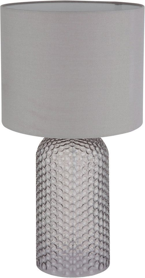 Nachttischlampe grau Glas Tischleuchte Wohnzimmerlampe Textil Tischlampe Leseleuchte, 1x E27, DxH 26,5 x 50 cm