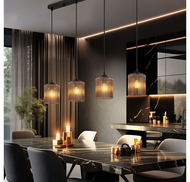 Nowa - led Hängeleuchte Pendellampe Esszimmerleuchte 4 flammig rauchfarben schwarz, Metall Acryldekor, 4x 6W 700Lm warmweiß, LxBxH 87x12x133 cm