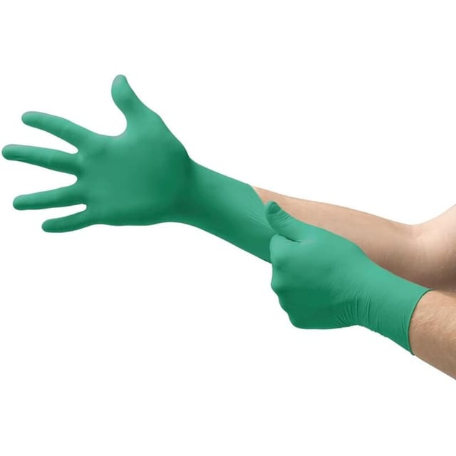 Einweghandschuhe Aus Nitril, Puderfrei, Hoher Chemischer Und Mechanischer Schutz, Lebensmittelkontakt, Arbeitsschutz, Latexfrei, Grün, Größe M (100 Handschuhe) - Ymyny