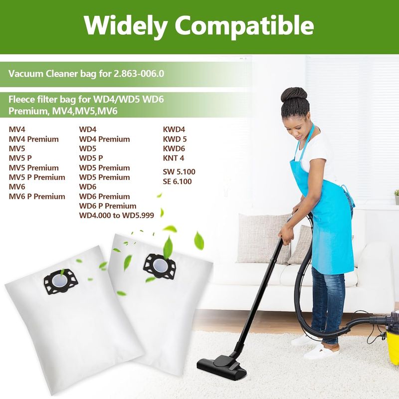 Packung Mit 10 Kfi 487 Ersatz-vliesfilterbeuteln, Staubsaugerbeutel Für Kärcher Wd4, Wd5, Wd6, Wd5p, Wd6p Premium, Mv4, Mv5, Mv6, Polarfilterbeutel 2.863006.0, Speziell Entwickelt Für
