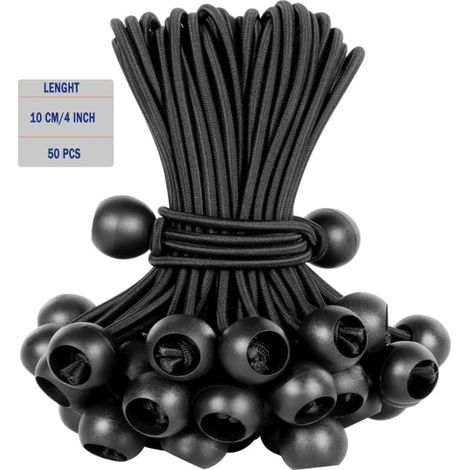 Lot De 50 Pelotes Élastiques, Corde Noire Pour Bâche, Résistante Aux Uv, Avec Sangles En Caoutchouc Pour Bâches, Draps, Amarrages, Poteaux Et Câbles, Noir (10 Cm X 4 Pouces).