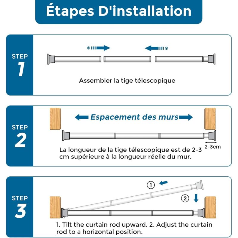Ausziehbare Gardinenstange 70-120 Cm – Schwarze Duschstange Mit Federspannung, Einfache Montage Für Tür/fenster/badezimmer (für Leichte Gardinen, Ausziehbare Stange)