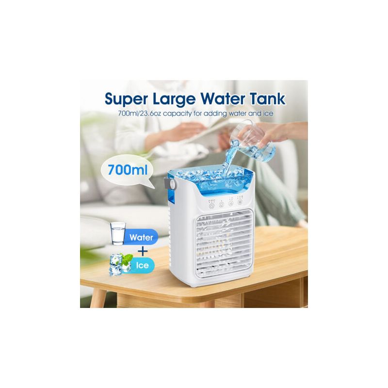 4-in-1 Tragbare Klimaanlage, Klimaanlagenventilator, Luftkühler, Luftbefeuchter Und Tischventilator Mit 700-ml-wassertank / 2 Nebeldüsen