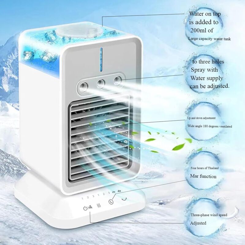 Tragbare Klimaanlage, Mini-ventilator Mit 3 Windgeschwindigkeiten, 300-ml-verdunstungsklimaanlage, Nano-sprühfunktion, Oszillierender Luftauslass Mit Großem Abstrahlwinkel