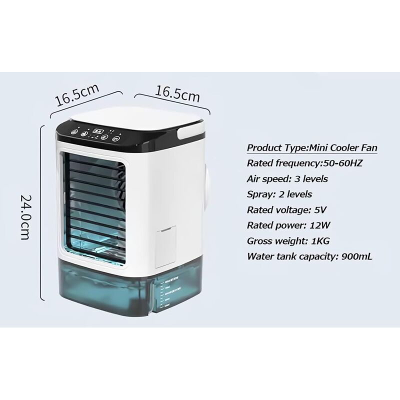 Tragbarer 900-ml-ventilator, 3 Windgeschwindigkeiten, Großer Wassertank, Geeignet Für Verschiedene Indoor-/outdoor-aktivitäten