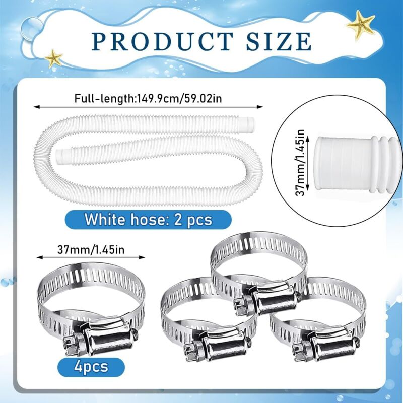 Kzq 2er-pack Poolschlauch, 32 Mm, Weiß, Poolpumpe Mit 4 Festen Klemmen, Für Aufstellpools, Poolreinigung, Geeignet Für Eine Vielzahl Von Pumpen
