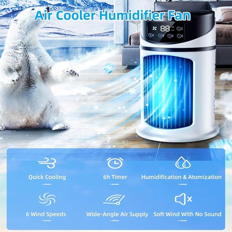 Tragbarer Ventilator, Luftkühler Mit 6 Windgeschwindigkeiten Und 3 Kaltnebeleinstellungen, Leiser Luftbefeuchter, Für Schlafzimmer, Büro Usw.