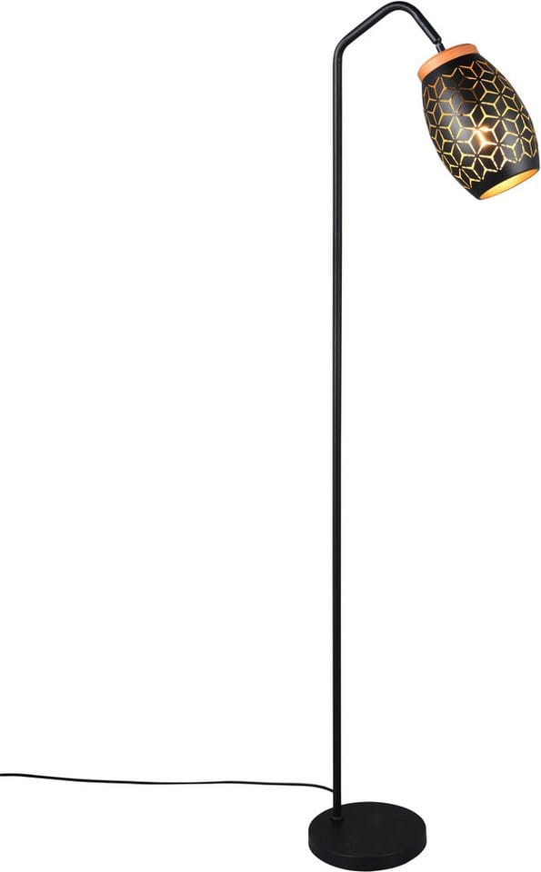 Reality Leuchten - Stehleuchte bidar in Schwarz/Gold mit ausgefallenem Stanzmuster, Höhe 147cm