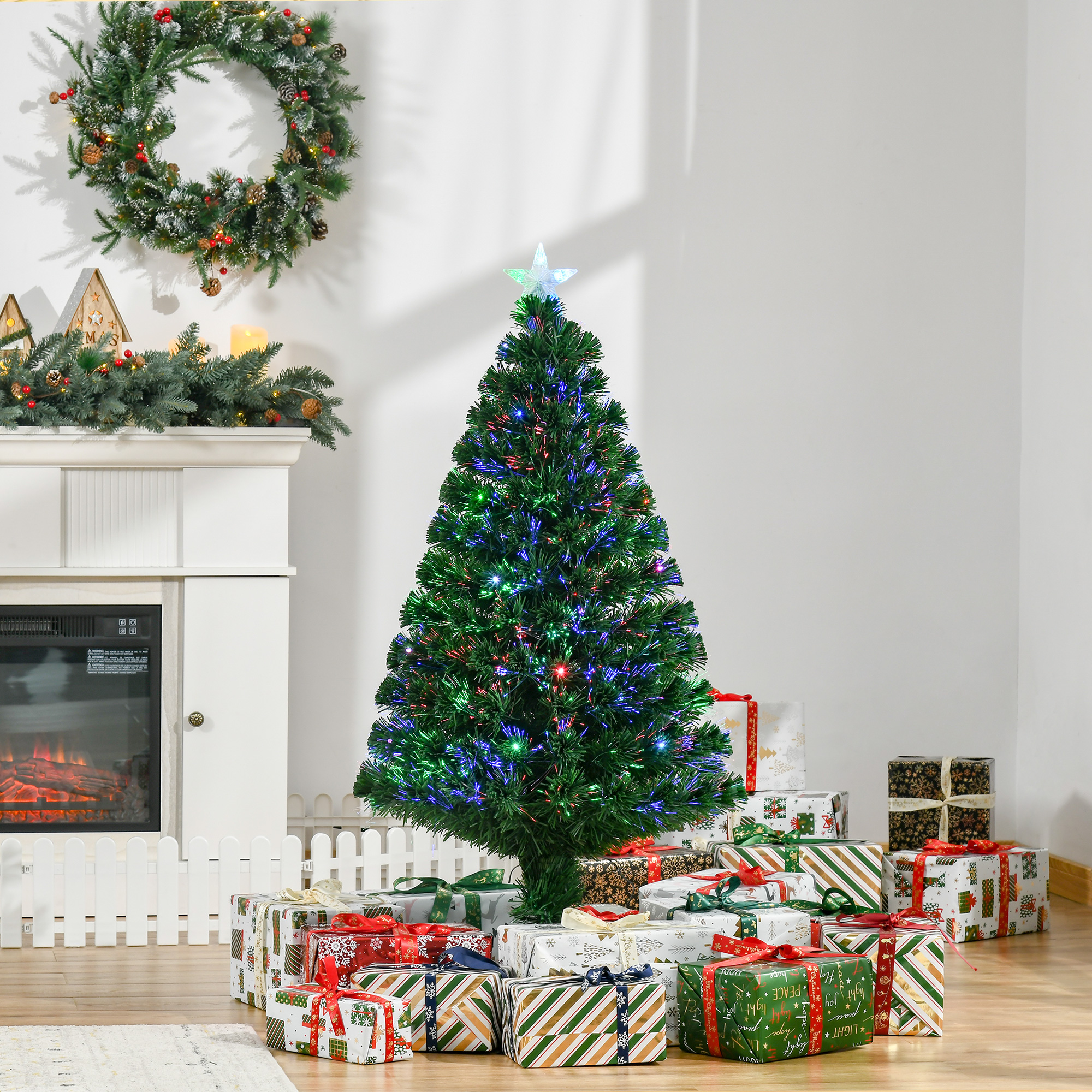 120 Cm Großer Künstlicher Weihnachtsbaum Mit Glasfaseroptik, 16 Led-lichtern In 3 Farben Und Pvc-zweigen