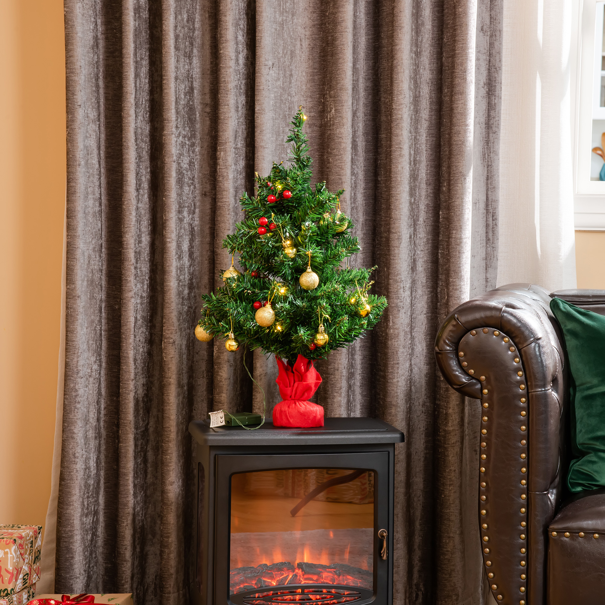 Homcom Mini-weihnachtsbaum, 60 Cm, Künstliche Kiefer, Weihnachtsdekoration Mit Metallständer, 73 Zweige, Grünes Pvc