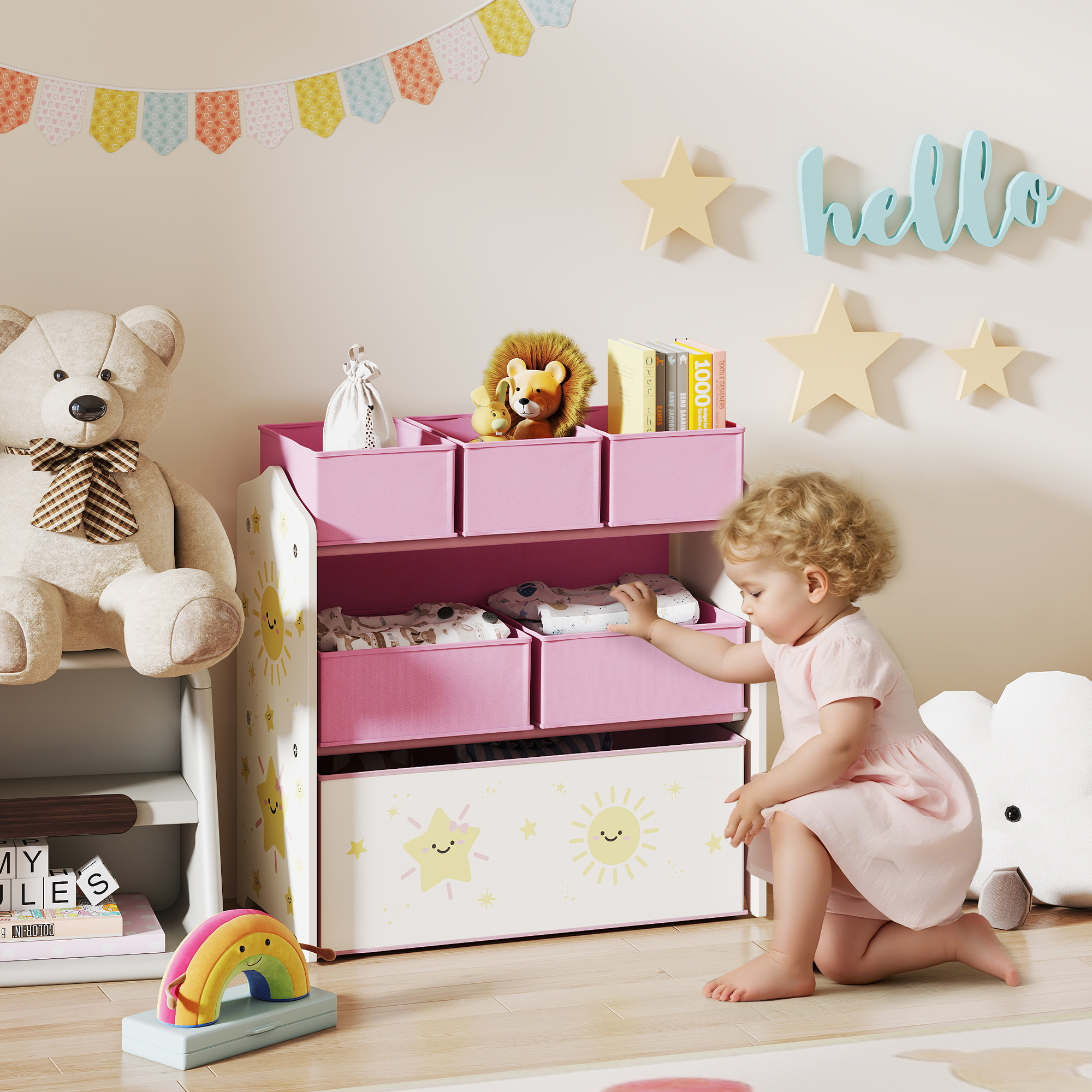3-stöckiges Spielzeugregal Für Kinder Mit 6 Herausnehmbaren, Vliesstoffboxen Fürs Kinderzimmer, 63 X 30 X 66 Cm, Rosa