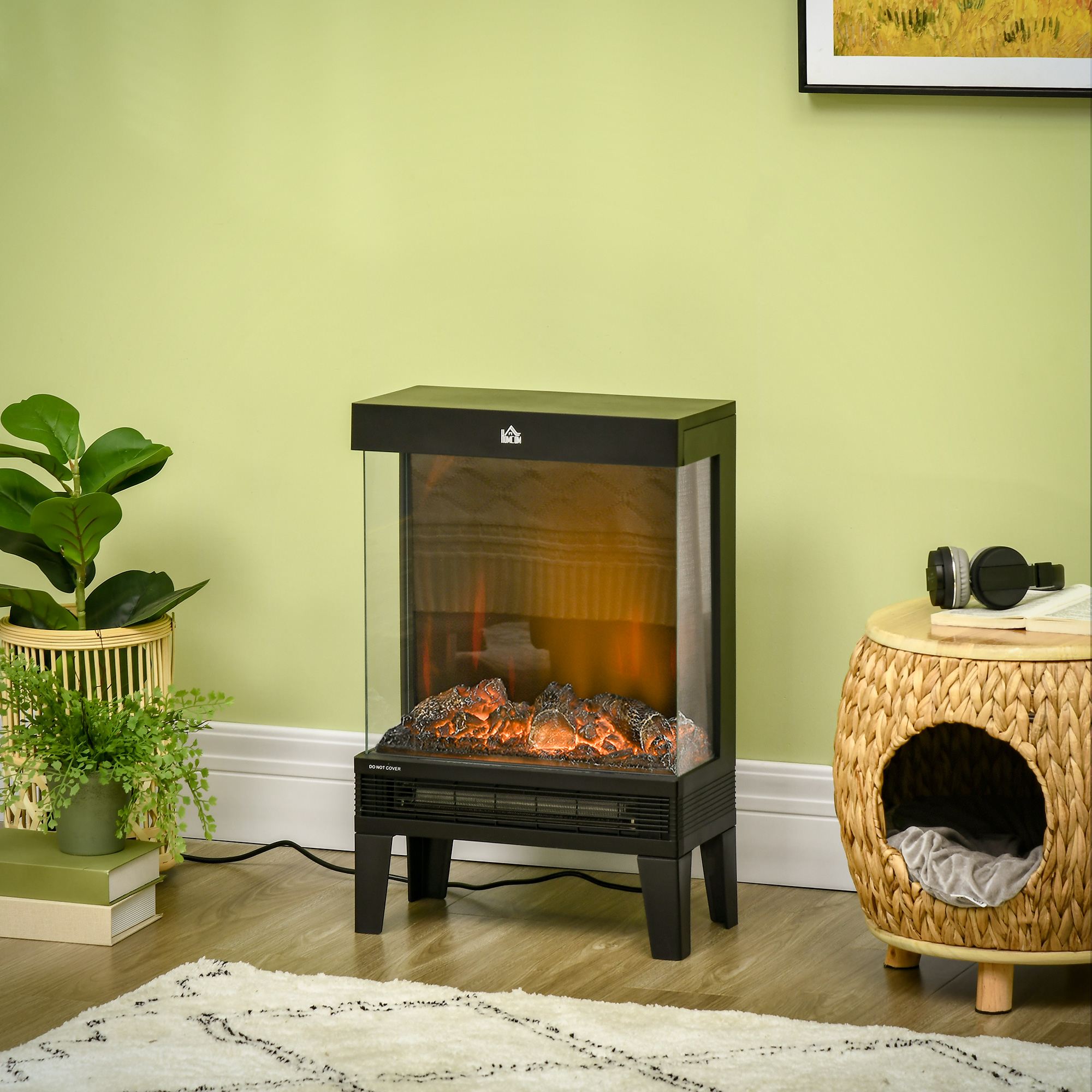 Homcom Elektrokamin 1000w/2000w Mit Einstellbarer Led-flamme, Geeignet Für Räume Bis 15-20 M², 40,5x20x62 Cm, Schwarz