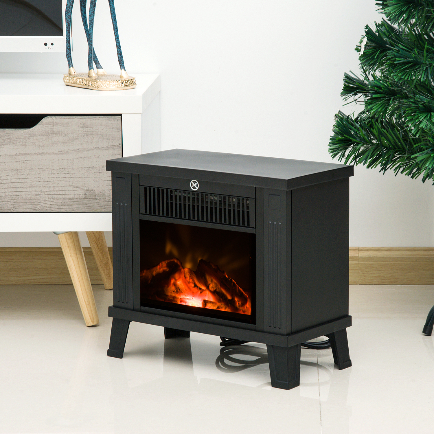 Dekorativer Kamin Mit Flammeneffekt Und Überhitzungsschutz Für Räume Von 13–18 M², 34 X 17 X 31 Cm, Schwarz
