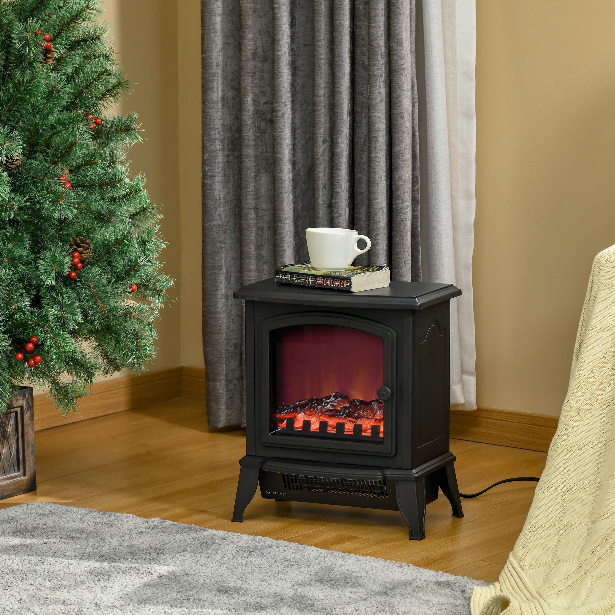 Dekorativer Kamin Mit Einstellbarem Thermostat Und Überhitzungsschutz Für Räume Von 20–25 M², 36,5 X 24 X 45,5 Cm, Schwarz