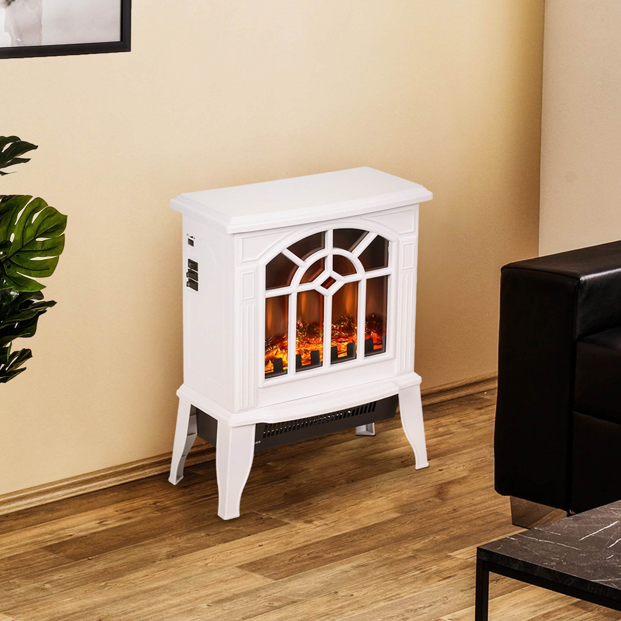 Dekorativer Kamin 1000w/2000w Mit Einstellbarer Temperatur Und Led-flammen Für Räume Von 15–20 M², 36,5 X 24 X 46 Cm, Weiß