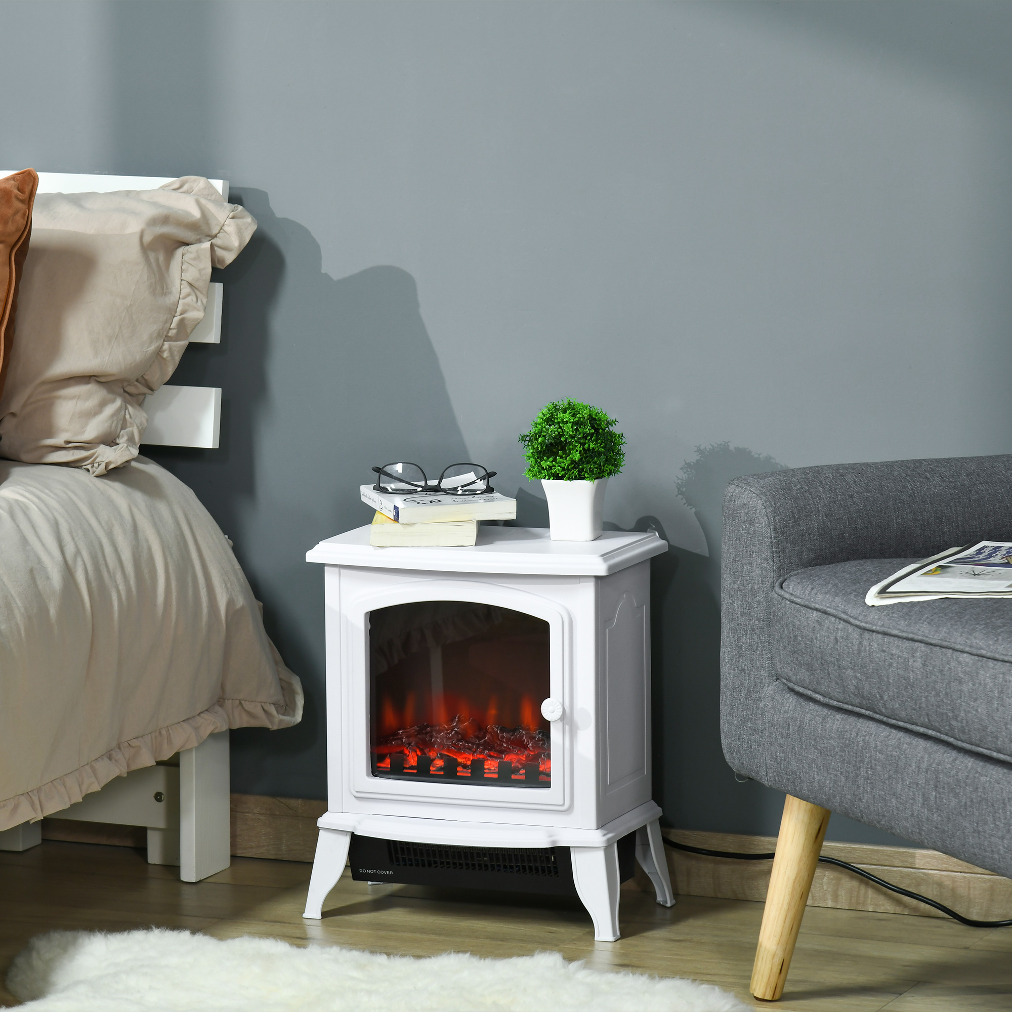Dekorativer Kamin Mit Einstellbarem Thermostat Und Überhitzungsschutz Für Räume Von 20–25 M², 36,5 X 24 X 45,5 Cm, Weiß