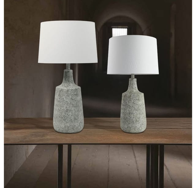 HOME DELUXE Kleine Tischlampe in Steinoptik CARO - Weiß Tischleuchte Schreibtischlampe Leselampe Tischlampe, große Tischlampe, rustikale Tischlampe