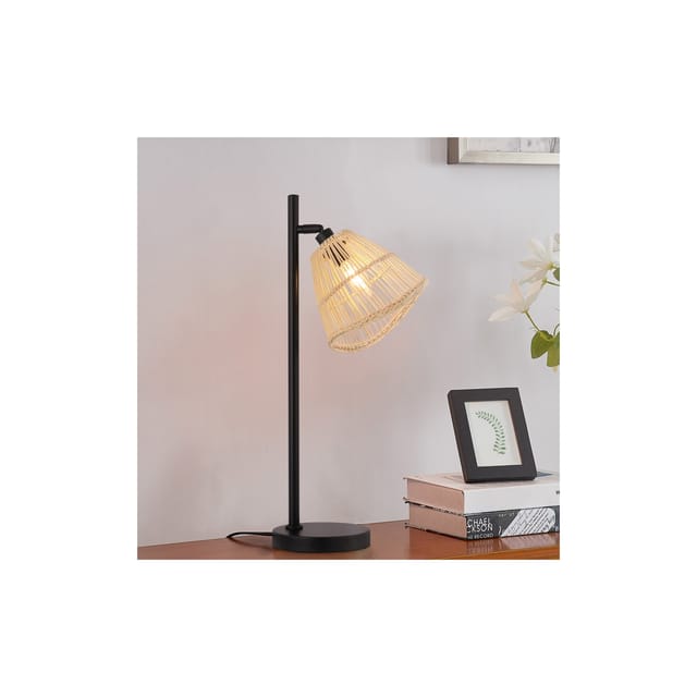 Home Deluxe - Tischleuchte aus Rattan felia - Beige Tischlampe, Rattanlampe, Boho-Tischlampe