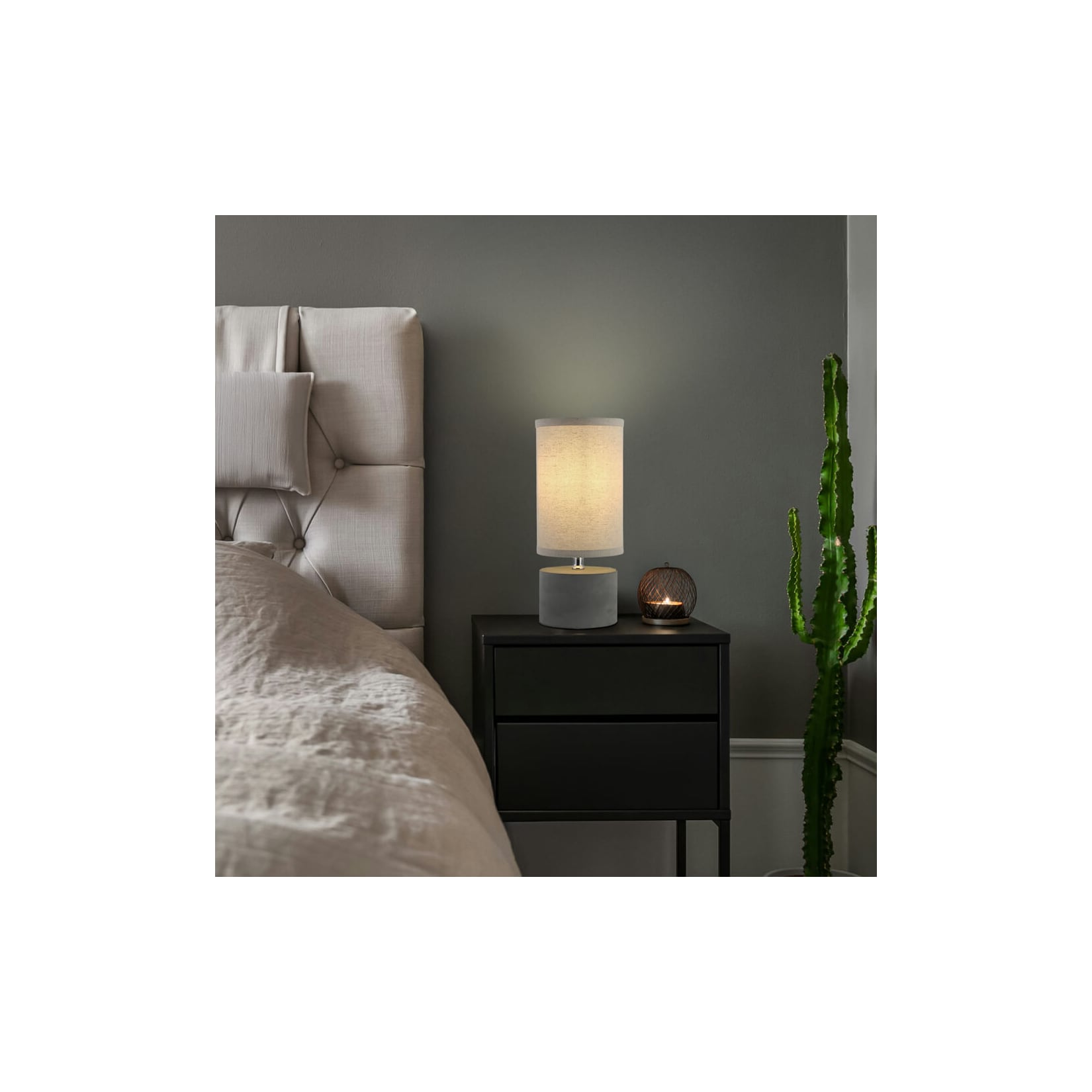 Home Deluxe - Kleine Tischlampe in Betonoptik - Grau Tischlampe, Nachttischlampe, moderne Lampe