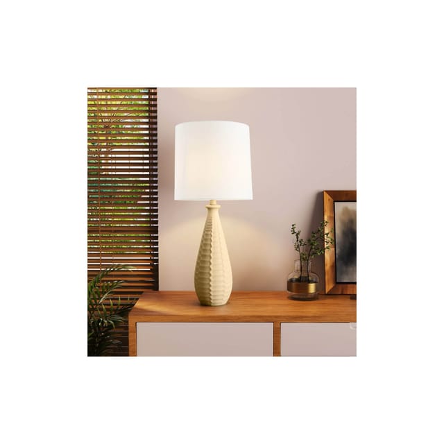 Große Tischlampe mit Stoffschirm melva - Creme Tischlampe, große Tischlampe, Design Tischlampe - Home Deluxe