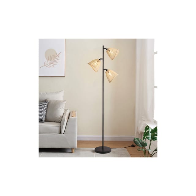 Home Deluxe - Stehleuchte aus Rattan felia - Beige Stehlampe, Rattanlampe, Boho-Lampe