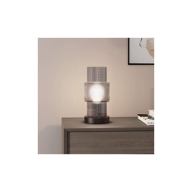 HOME DELUXE Kleine Tischlampe aus Glas YUKI - Rauchgrau kleine Tischlampe, Design Tischlampe, moderne Tischlampe