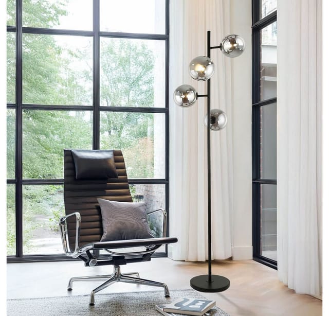 HOME DELUXE Stehlampe aus Glas VIOLA - Rauchgrau Stehlampe, Design-Stehlampe, moderne Stehlampe