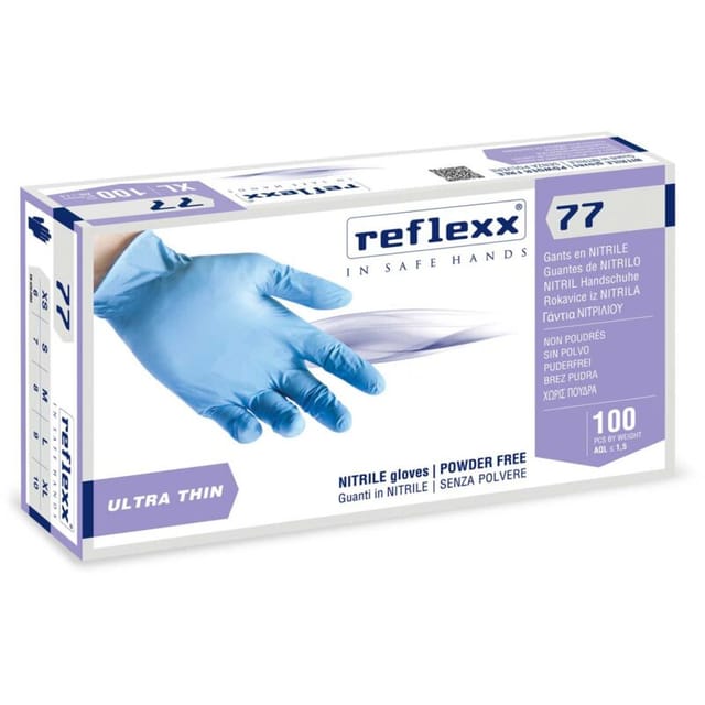 R77100 Nitrilhandschuhe ohne Puder, 100 % latexfrei, 3 g, Kat.3, 100 Stück, m - Reflexx