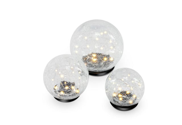 Esotec - Solar Leuchtkugel Lichtkugel 3er-Set in Bruchglasoptik warmweiß 102088