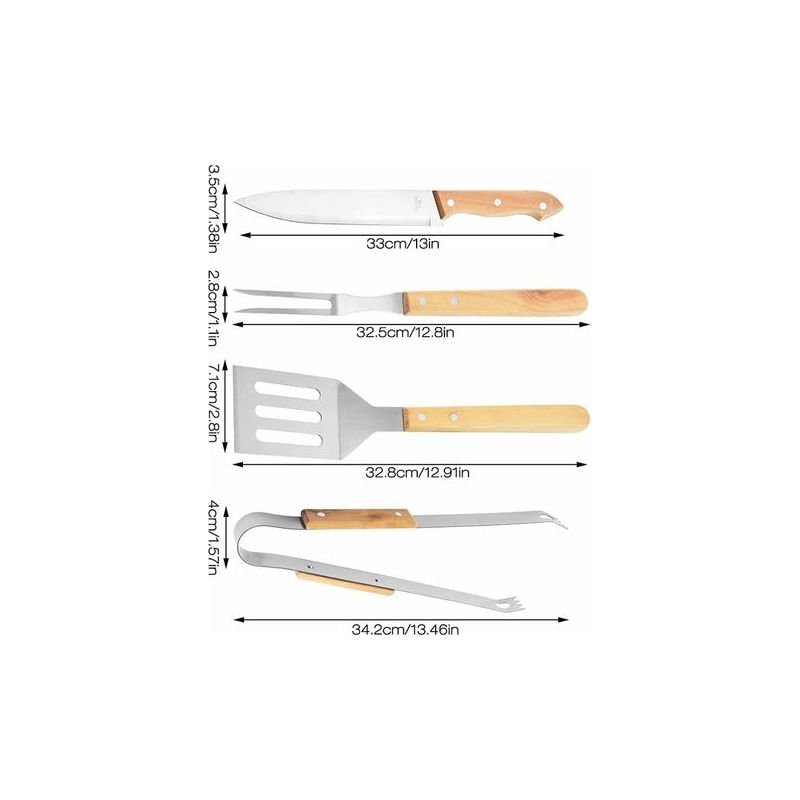 Grillbesteck, Edelstahl-grillwerkzeugset, Grillzubehör, Grillwerkzeugset Mit Holzgriff Und Tragetasche, Geschenk Für Männer, 4-teilig
