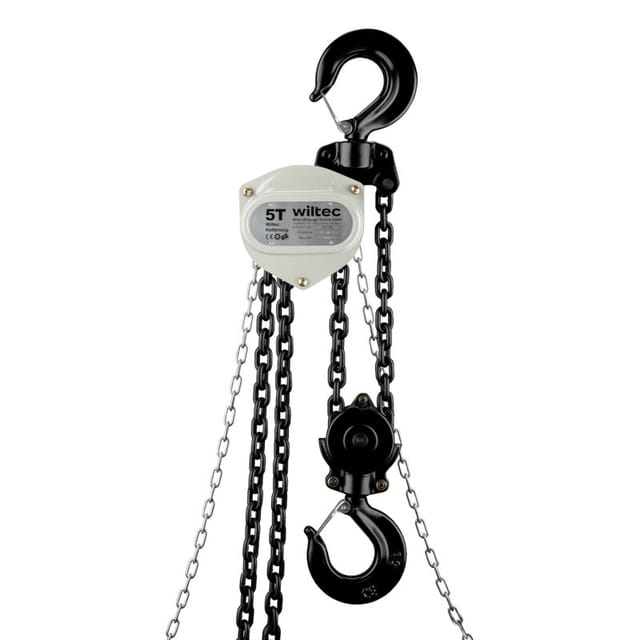 Wiltec Kettenzug bis 5 t, robuster Handkettenzug 5 m Hubhöhe, Tragmittel mit 5 m Lastkette, Hebezeug manuell, hochbelastbares Hebemittel