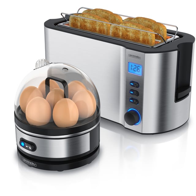 Frühstücksset 2-teilig, Eierkocher sevencook, 4-Scheiben Langschlitztoaster, Silber - Arendo
