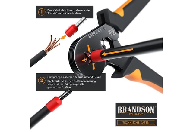 Brandson - Crimpzange inkl. 1200 Aderendhülsen- Set - Profi Isolierhülsen Sortiment - Aderendhülsenzange - 0,25 mm2-10mm2