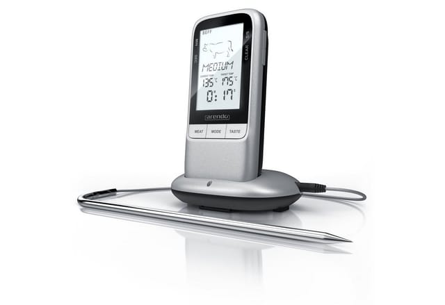Arendo Grillthermometer digital Funk Kabellos - Fleischthermometer mit Edelstahlsonde - Kerntemperatur - Alarm - BBQ Steak Grill Meat Fleisch