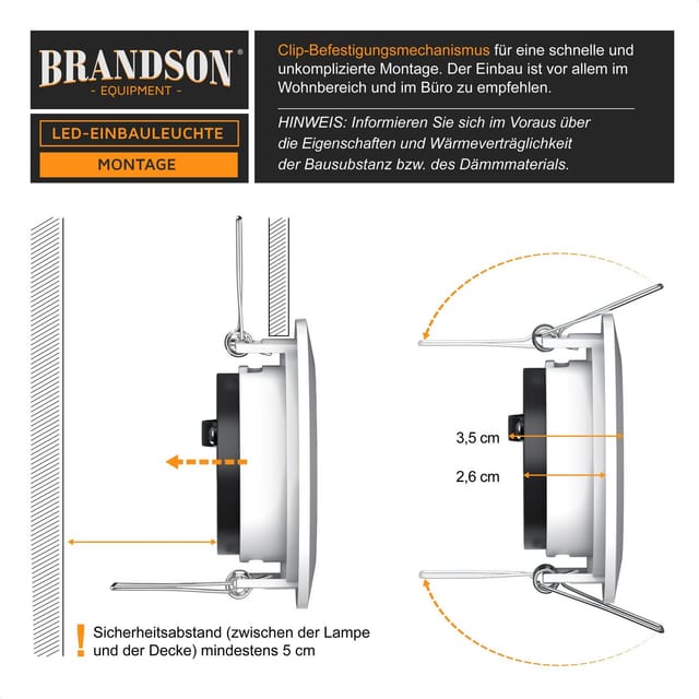 Brandson - 6x led Einbaustrahler schwenkbar Warmweiß 3000K Deckenspot / Deckenstrahler 5W - 320 Lumen