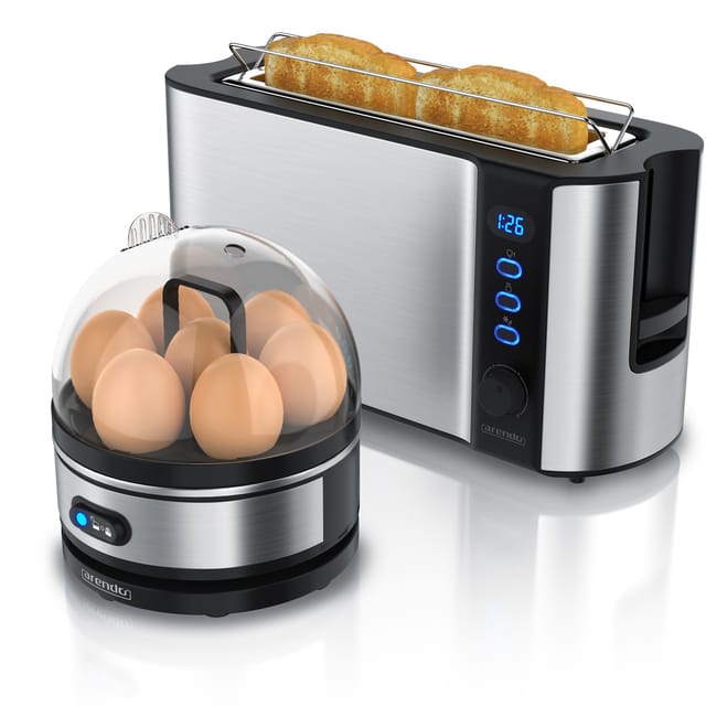 2-teiliges Frühstücksset, 1000W Langschlitz Toaster für 2 Scheiben, Eierkocher sevencook, Silber - Arendo