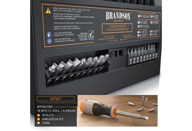 Brandson - Schraubendreher Set 36 teilig - Chrom Vanadium - magnetisch - 18 Bits mit Bithalter - Schlitz und Kreuzschlitz Schraubendreher