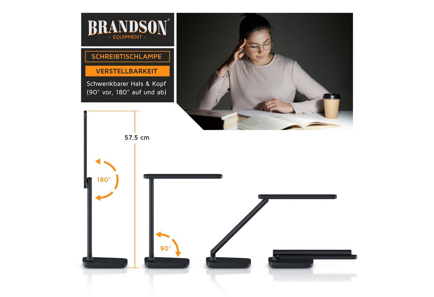 Brandson - led Schreibtischlampe mit 3 Helligkeitsstufen, Leder-Design, 42 LEDs dimmbar, 3 Farbtemperaturen, Sensor Touch, mit Netzteil, Schwarz Bild 5