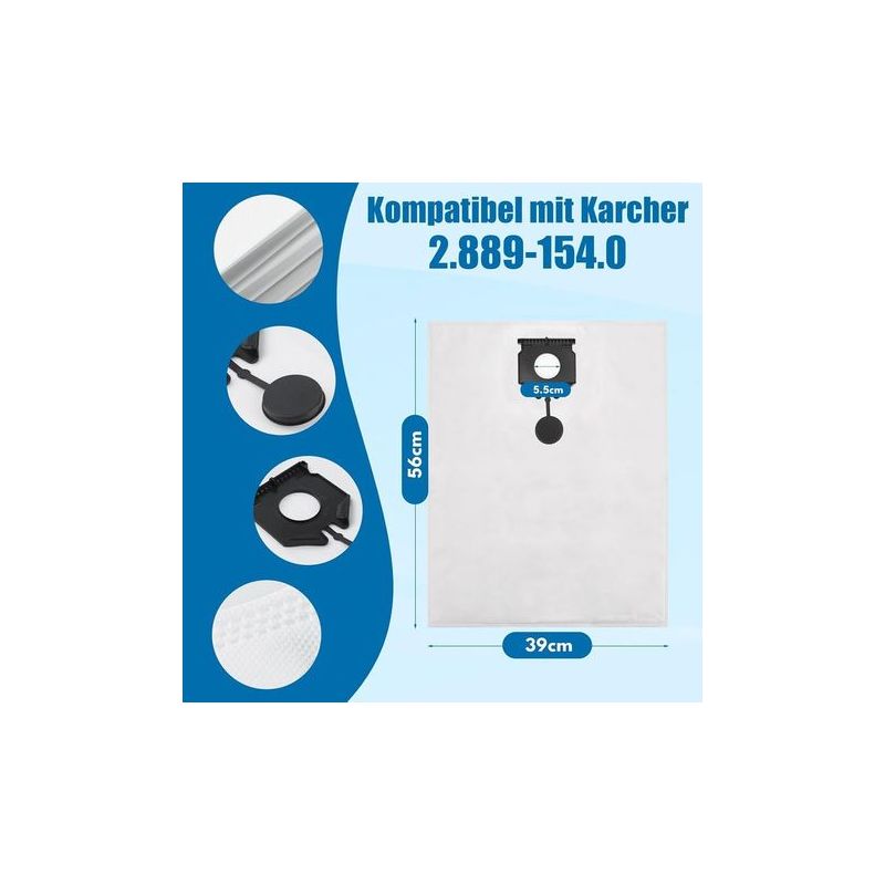 Packung Mit 15 Vlies-staubsaugerbeuteln Für Kärcher Nt30/1 (2.889-154.0), Nt 30/1 30 L, Nt 30/1 Ap Te L, Nt 30/1 Ap L, Nt 40/1, Nt 50/1, 30 L Sowie Für Nasssaugerzubehör Und Für Kärcher