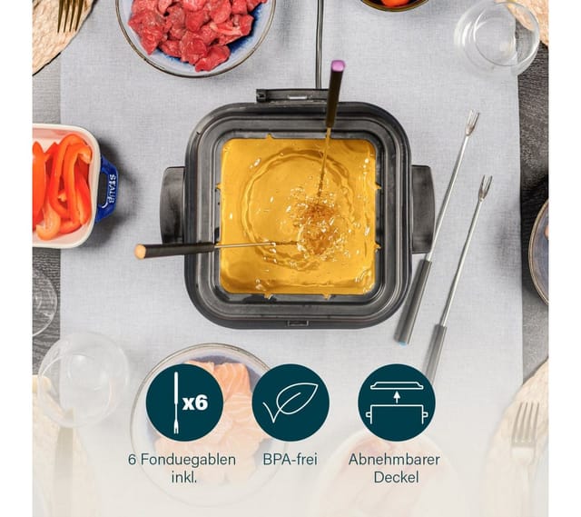 Princess - Mini Fritteuse & Fondueset mit 6 Gabeln 2in1 Gerät 840W 1,2 Liter