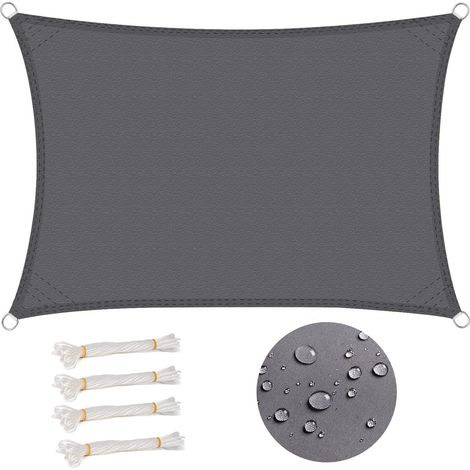 Voile D'Ombrage Rectangulaire 3x4 Mètres, Imperméable Et Résistante Aux Uv (93%), Coupe-vent, En Fibre De Polyester Avec Protection Uv, Convient Aux Jardins, Patios Et Camping, Grise.