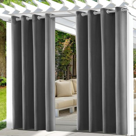 Lot De 2 Rideaux D'Extérieur Imperméables Et Occultants, Utilisables Aussi Bien À L'Intérieur Qu'à L'Extérieur - 132 X 215 Cm - Gris